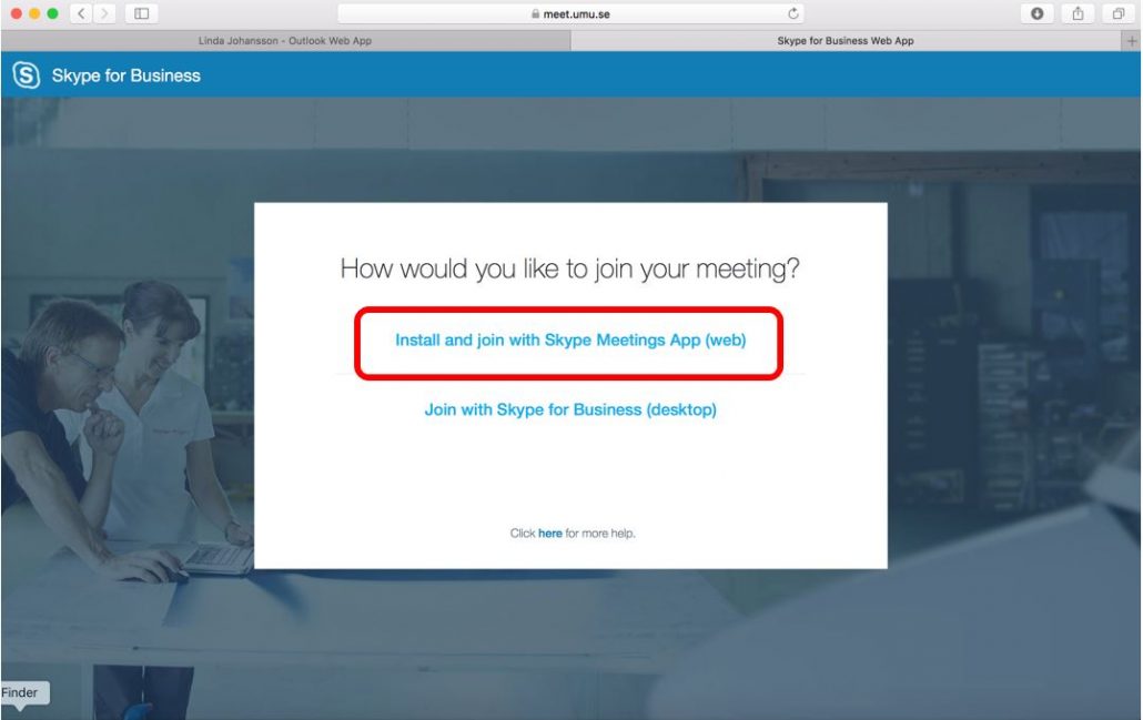 Skype for business web app mac not working
